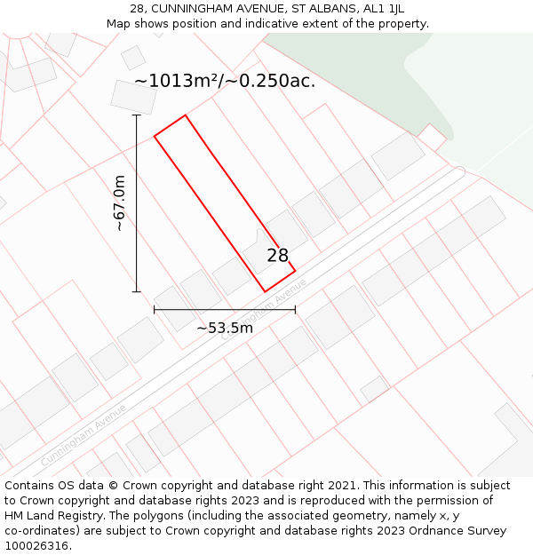 28, CUNNINGHAM AVENUE, ST ALBANS, AL1 1JL: Plot and title map