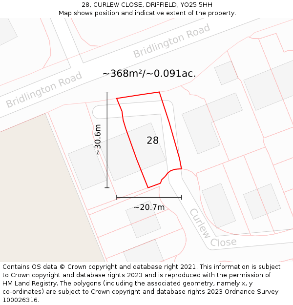 28, CURLEW CLOSE, DRIFFIELD, YO25 5HH: Plot and title map