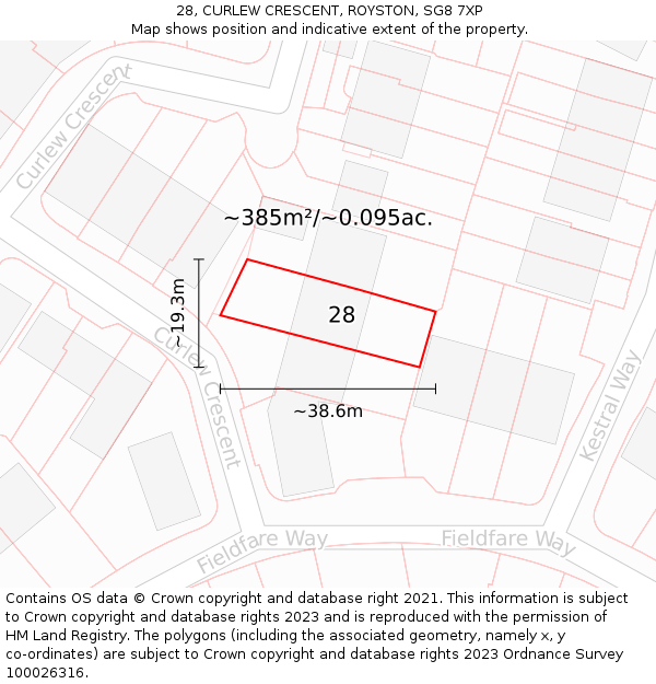 28, CURLEW CRESCENT, ROYSTON, SG8 7XP: Plot and title map