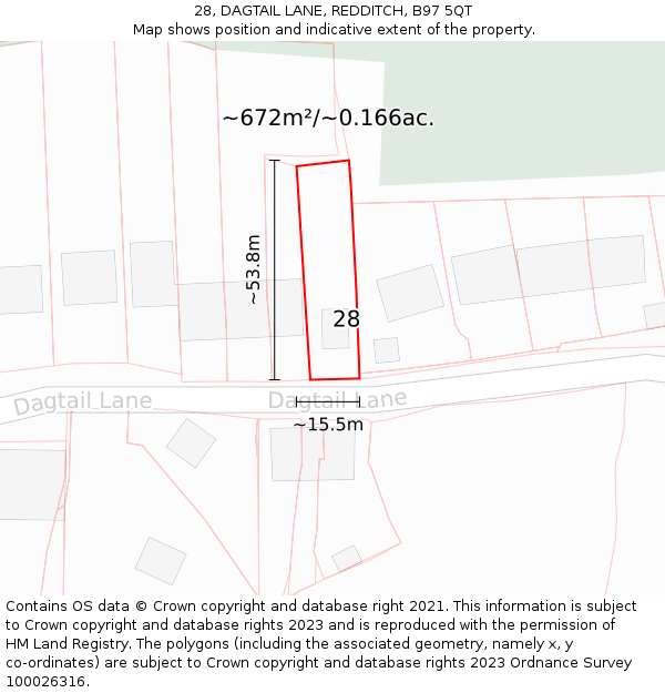 28, DAGTAIL LANE, REDDITCH, B97 5QT: Plot and title map