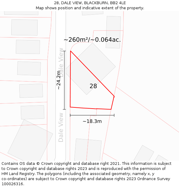 28, DALE VIEW, BLACKBURN, BB2 4LE: Plot and title map