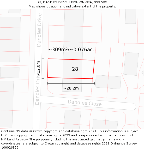 28, DANDIES DRIVE, LEIGH-ON-SEA, SS9 5RG: Plot and title map