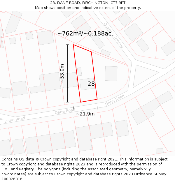 28, DANE ROAD, BIRCHINGTON, CT7 9PT: Plot and title map
