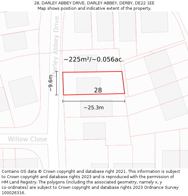 28, DARLEY ABBEY DRIVE, DARLEY ABBEY, DERBY, DE22 1EE: Plot and title map