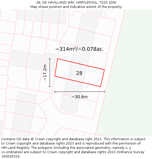 28, DE HAVILLAND WAY, HARTLEPOOL, TS25 2DW: Plot and title map