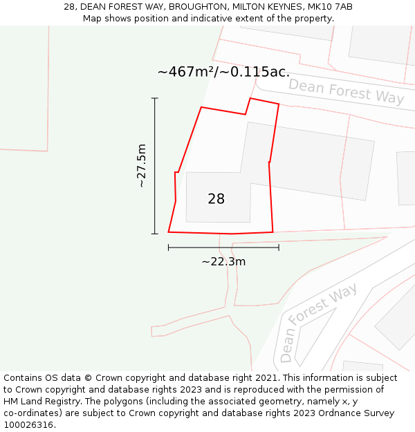 28, DEAN FOREST WAY, BROUGHTON, MILTON KEYNES, MK10 7AB: Plot and title map