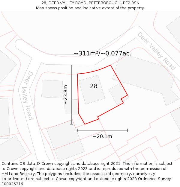 28, DEER VALLEY ROAD, PETERBOROUGH, PE2 9SN: Plot and title map