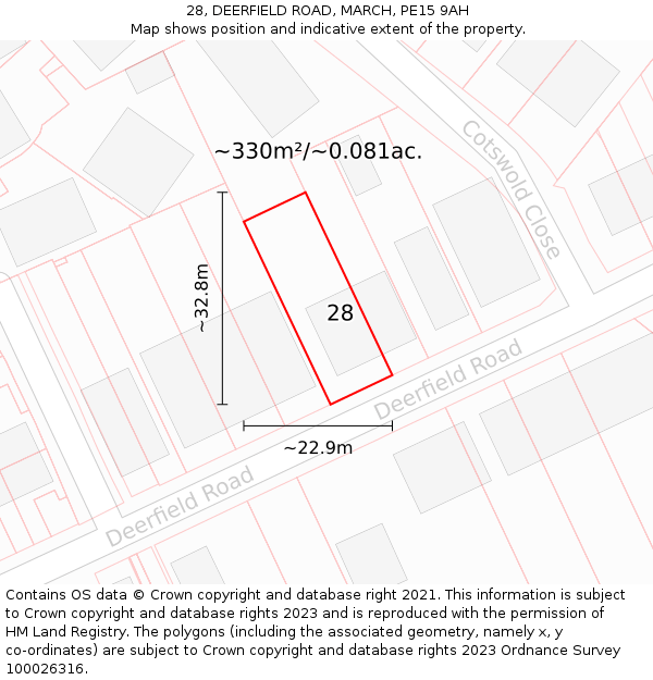 28, DEERFIELD ROAD, MARCH, PE15 9AH: Plot and title map