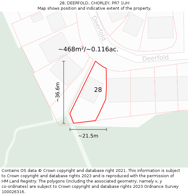 28, DEERFOLD, CHORLEY, PR7 1UH: Plot and title map