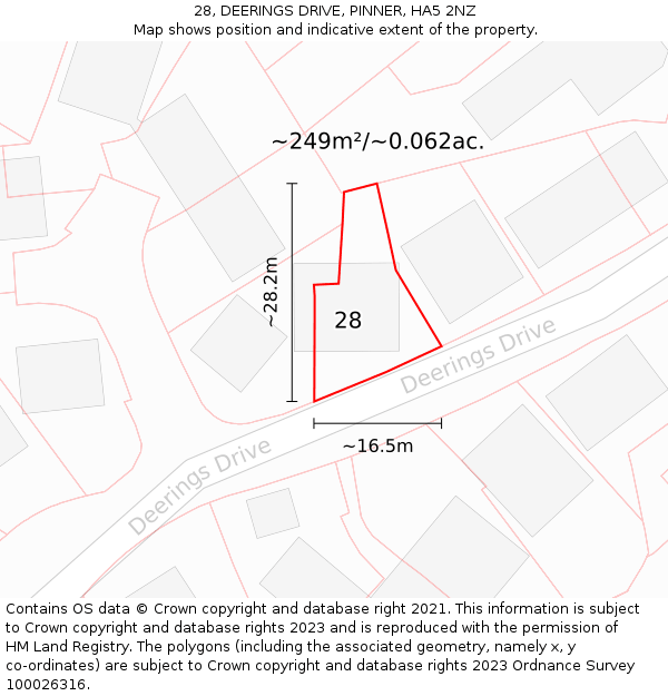 28, DEERINGS DRIVE, PINNER, HA5 2NZ: Plot and title map