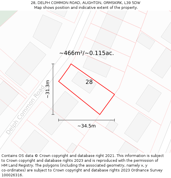 28, DELPH COMMON ROAD, AUGHTON, ORMSKIRK, L39 5DW: Plot and title map