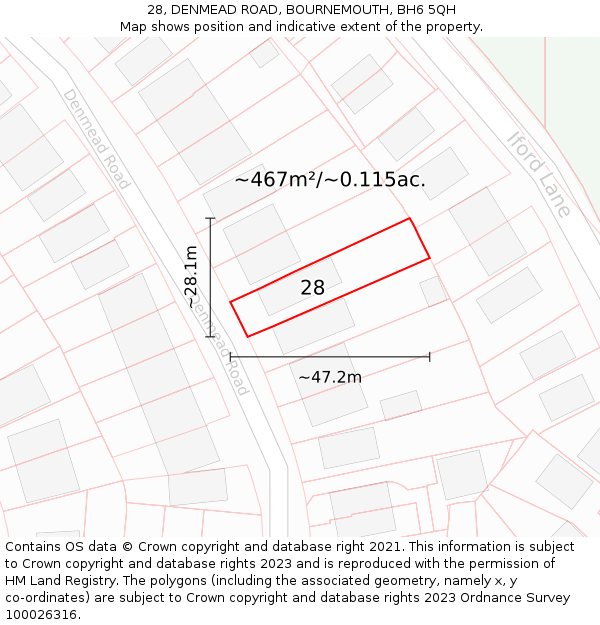 28, DENMEAD ROAD, BOURNEMOUTH, BH6 5QH: Plot and title map