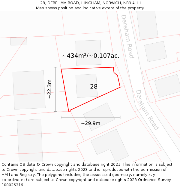 28, DEREHAM ROAD, HINGHAM, NORWICH, NR9 4HH: Plot and title map