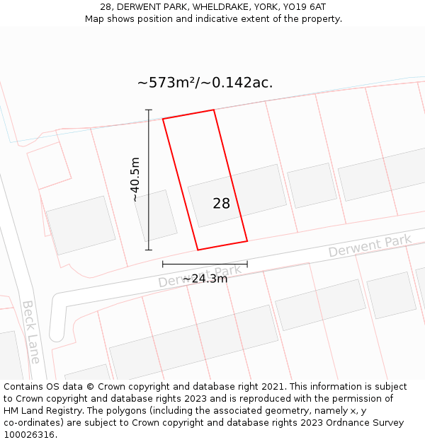 28, DERWENT PARK, WHELDRAKE, YORK, YO19 6AT: Plot and title map