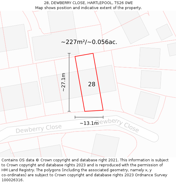 28, DEWBERRY CLOSE, HARTLEPOOL, TS26 0WE: Plot and title map