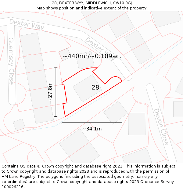 28, DEXTER WAY, MIDDLEWICH, CW10 9GJ: Plot and title map