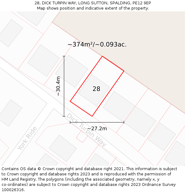 28, DICK TURPIN WAY, LONG SUTTON, SPALDING, PE12 9EP: Plot and title map