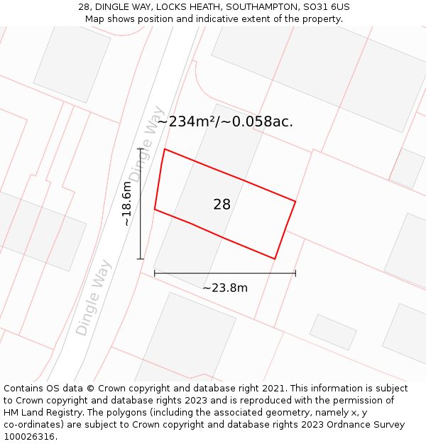 28, DINGLE WAY, LOCKS HEATH, SOUTHAMPTON, SO31 6US: Plot and title map