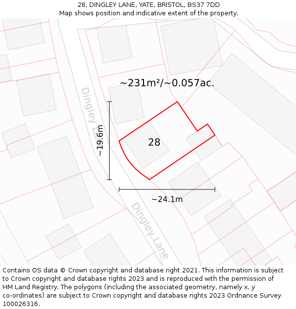 28, DINGLEY LANE, YATE, BRISTOL, BS37 7DD: Plot and title map