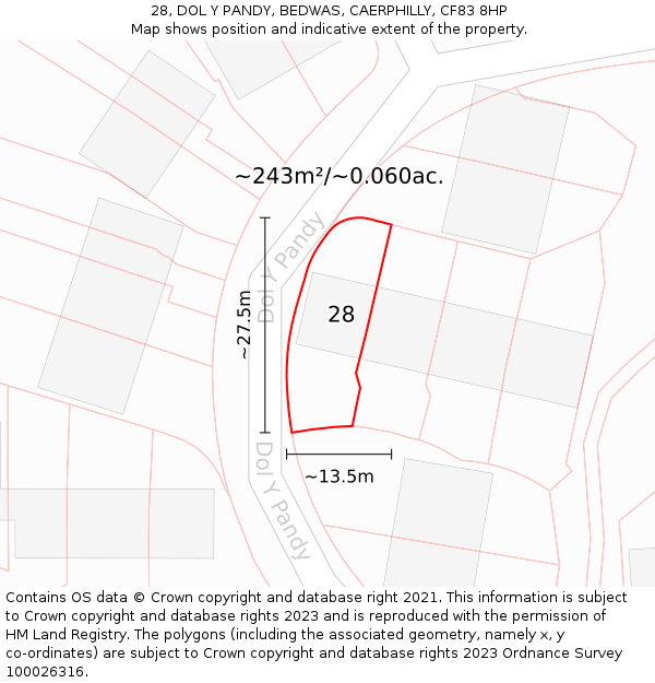28, DOL Y PANDY, BEDWAS, CAERPHILLY, CF83 8HP: Plot and title map
