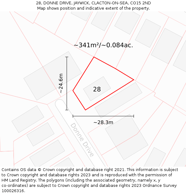 28, DONNE DRIVE, JAYWICK, CLACTON-ON-SEA, CO15 2ND: Plot and title map