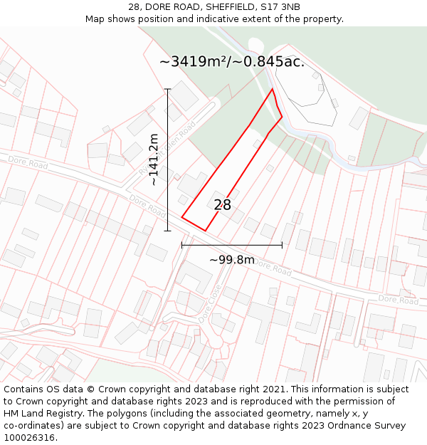 28, DORE ROAD, SHEFFIELD, S17 3NB: Plot and title map