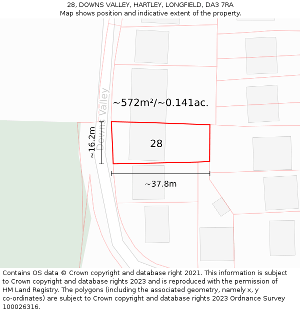 28, DOWNS VALLEY, HARTLEY, LONGFIELD, DA3 7RA: Plot and title map