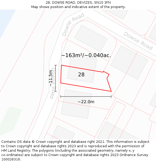 28, DOWSE ROAD, DEVIZES, SN10 3FN: Plot and title map