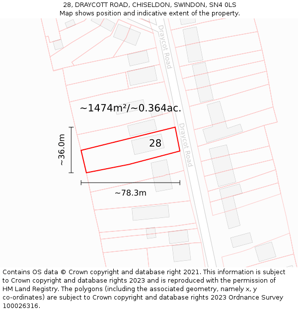 28, DRAYCOTT ROAD, CHISELDON, SWINDON, SN4 0LS: Plot and title map