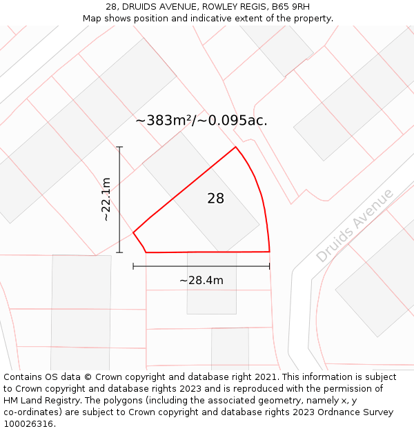 28, DRUIDS AVENUE, ROWLEY REGIS, B65 9RH: Plot and title map