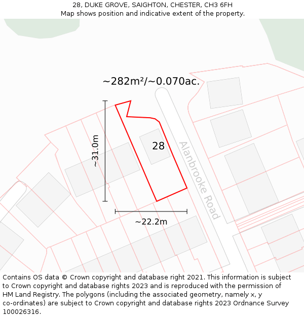 28, DUKE GROVE, SAIGHTON, CHESTER, CH3 6FH: Plot and title map