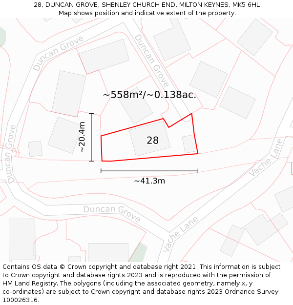 28, DUNCAN GROVE, SHENLEY CHURCH END, MILTON KEYNES, MK5 6HL: Plot and title map