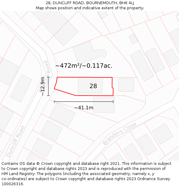 28, DUNCLIFF ROAD, BOURNEMOUTH, BH6 4LJ: Plot and title map
