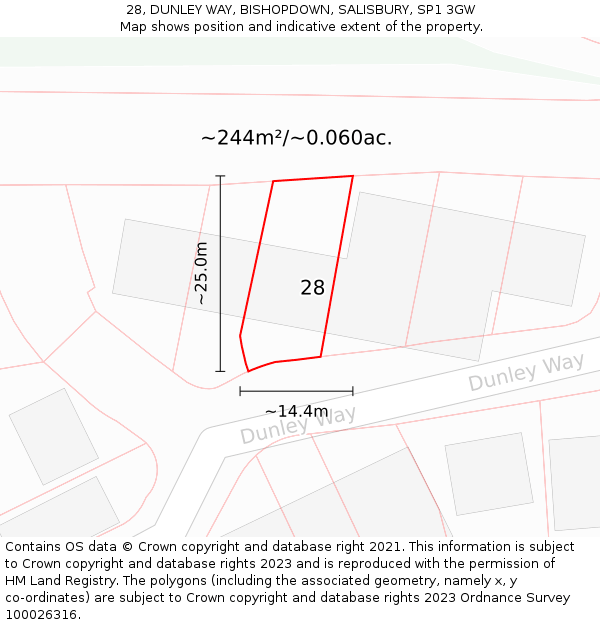 28, DUNLEY WAY, BISHOPDOWN, SALISBURY, SP1 3GW: Plot and title map
