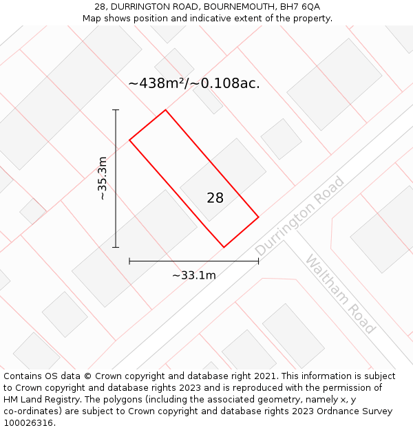 28, DURRINGTON ROAD, BOURNEMOUTH, BH7 6QA: Plot and title map