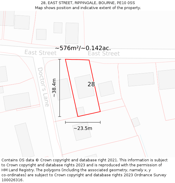 28, EAST STREET, RIPPINGALE, BOURNE, PE10 0SS: Plot and title map