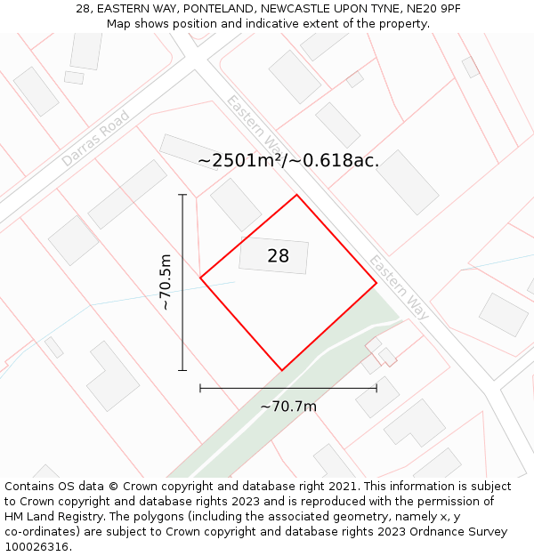 28, EASTERN WAY, PONTELAND, NEWCASTLE UPON TYNE, NE20 9PF: Plot and title map