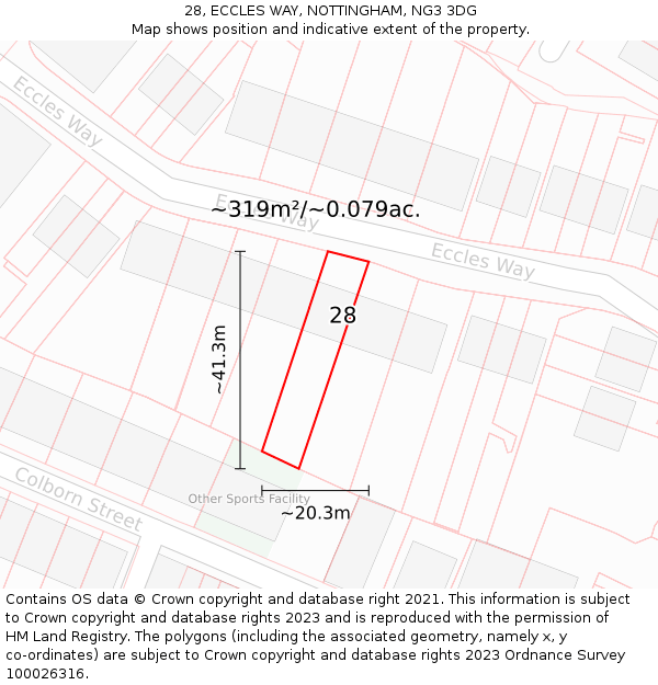 28, ECCLES WAY, NOTTINGHAM, NG3 3DG: Plot and title map