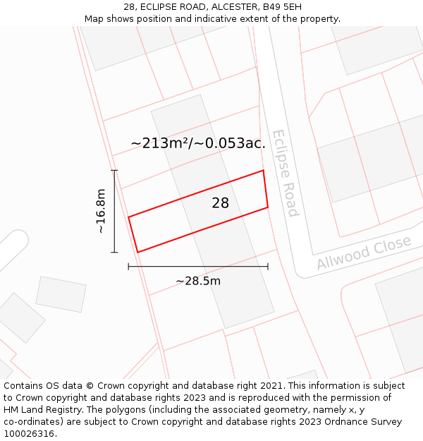 28, ECLIPSE ROAD, ALCESTER, B49 5EH: Plot and title map