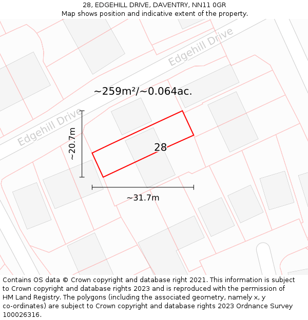 28, EDGEHILL DRIVE, DAVENTRY, NN11 0GR: Plot and title map