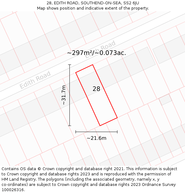 28, EDITH ROAD, SOUTHEND-ON-SEA, SS2 6JU: Plot and title map