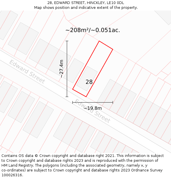 28, EDWARD STREET, HINCKLEY, LE10 0DL: Plot and title map