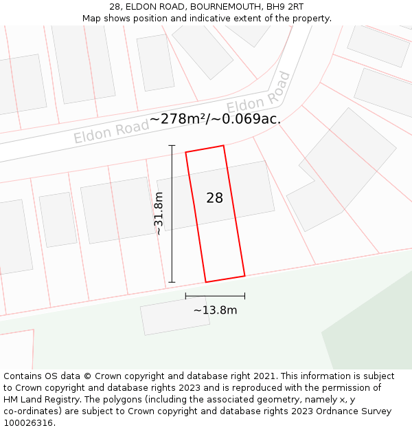 28, ELDON ROAD, BOURNEMOUTH, BH9 2RT: Plot and title map