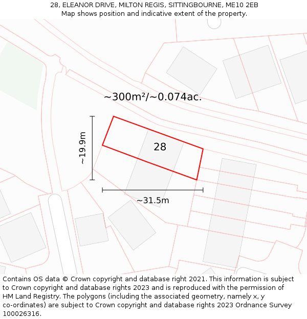 28, ELEANOR DRIVE, MILTON REGIS, SITTINGBOURNE, ME10 2EB: Plot and title map