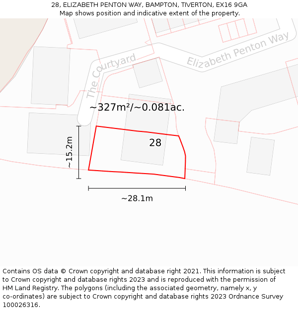 28, ELIZABETH PENTON WAY, BAMPTON, TIVERTON, EX16 9GA: Plot and title map