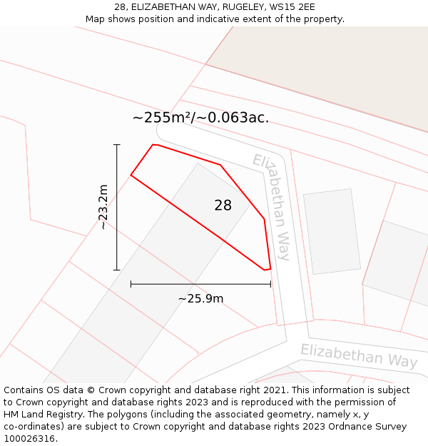 28, ELIZABETHAN WAY, RUGELEY, WS15 2EE: Plot and title map