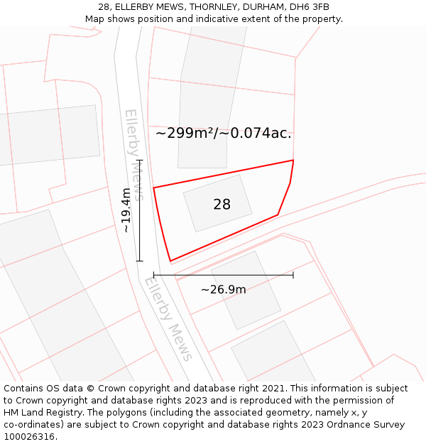 28, ELLERBY MEWS, THORNLEY, DURHAM, DH6 3FB: Plot and title map