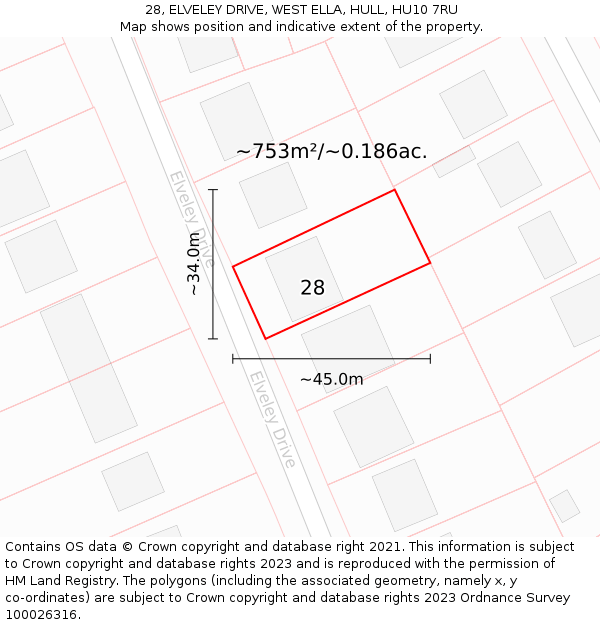 28, ELVELEY DRIVE, WEST ELLA, HULL, HU10 7RU: Plot and title map