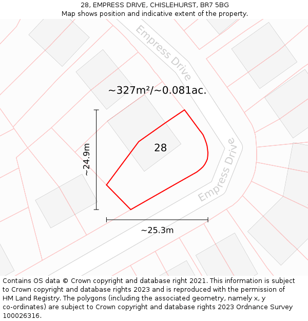 28, EMPRESS DRIVE, CHISLEHURST, BR7 5BG: Plot and title map