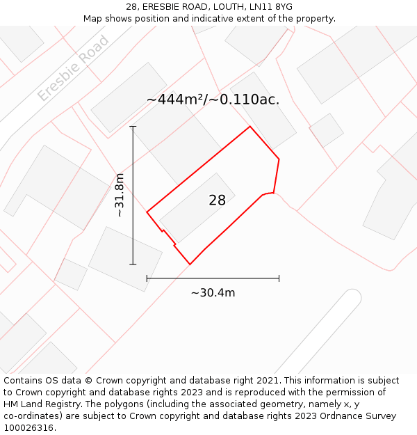 28, ERESBIE ROAD, LOUTH, LN11 8YG: Plot and title map